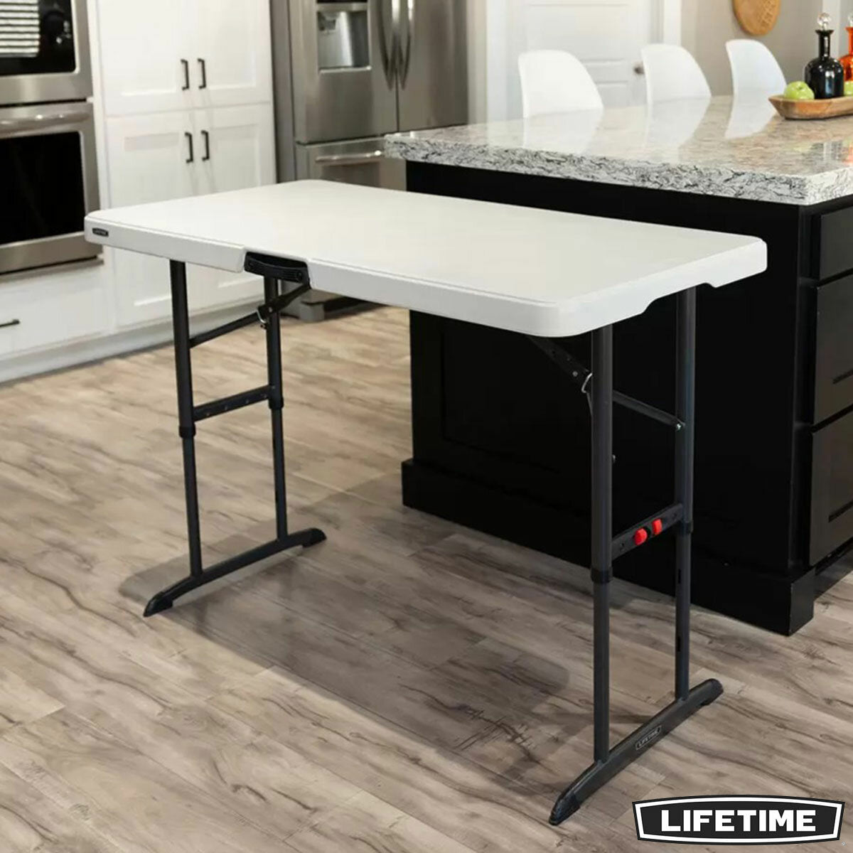 Lifetime 4ft adjustable height nesting table with almond tabletop and bronze frame, UK version