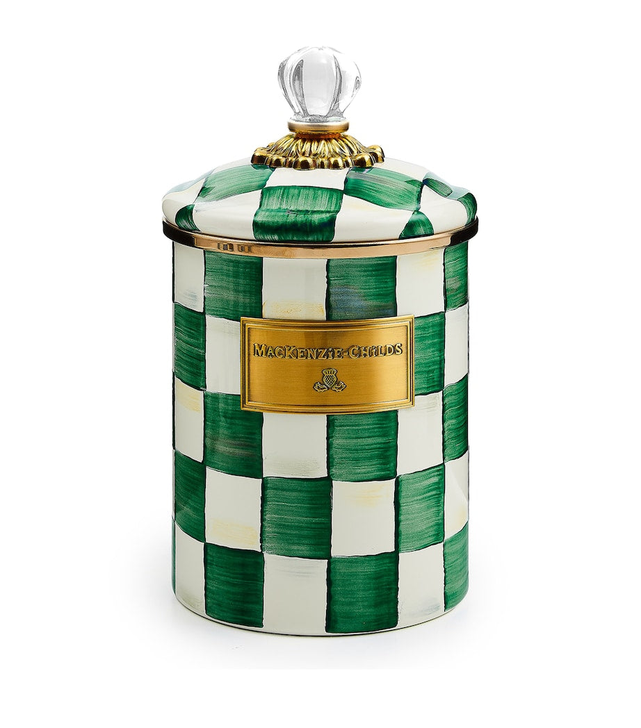 MacKenzie-Childs emerald check medium canister 22cm height, imported from the UK