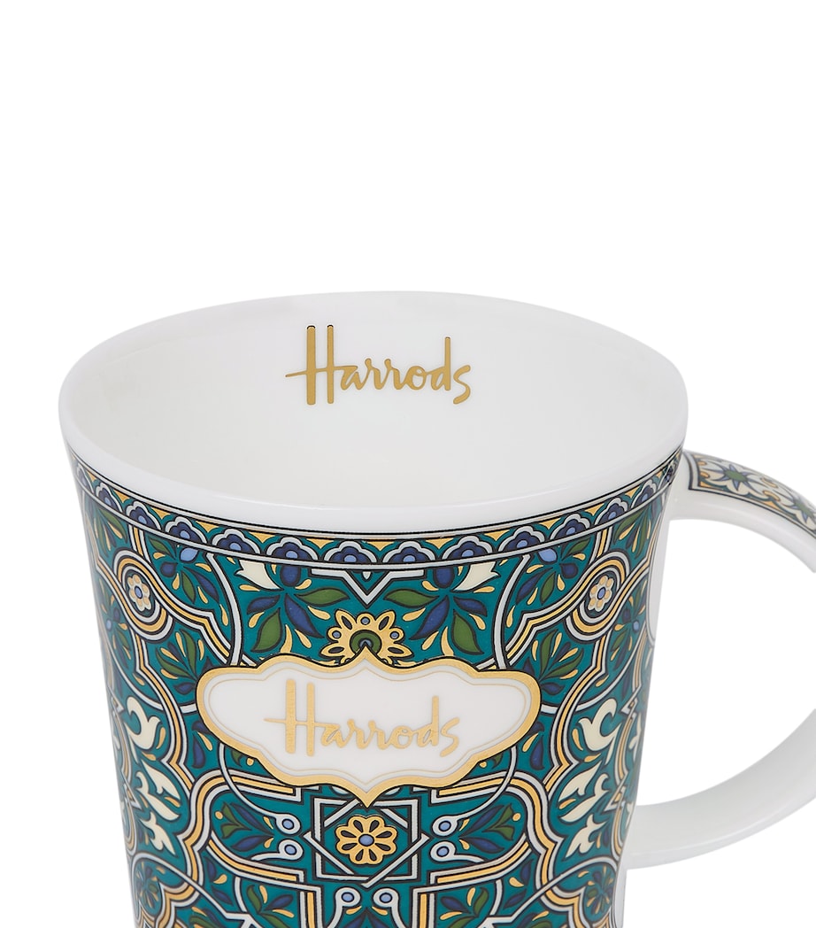 Harrods green paisley bone china mug with gold details, UK version