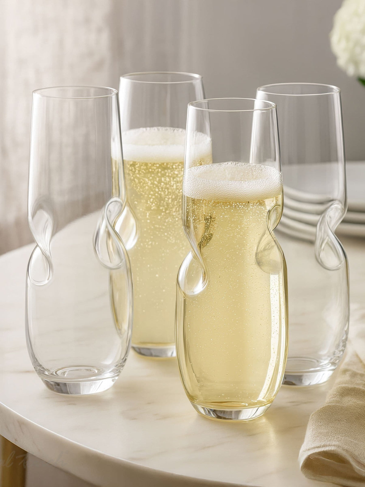 Jeray Clear Final Touch Set of 4 Bubbles Stemless Champagne Sp Glasses