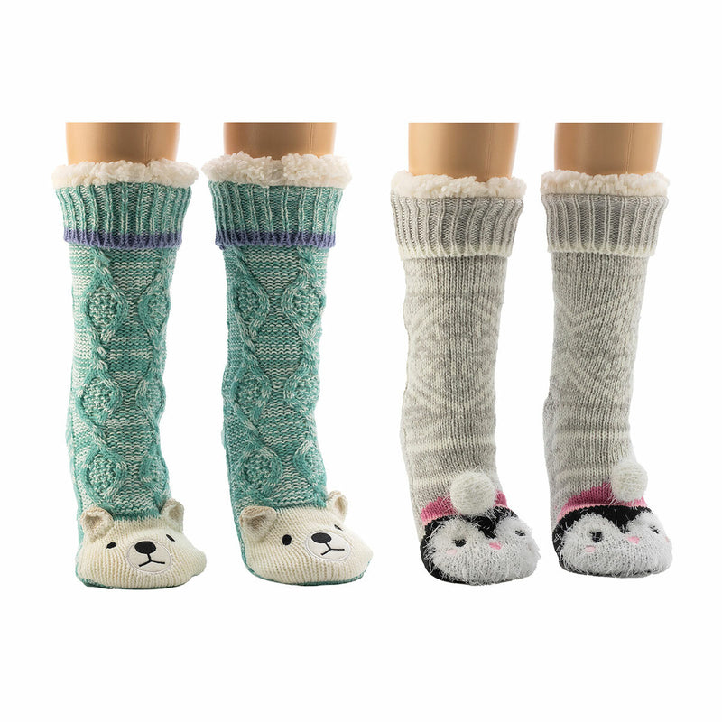 Jane & Bleecker Ladies Critter Knit Slipper Socks UK 4-8 2 Pack, UK version