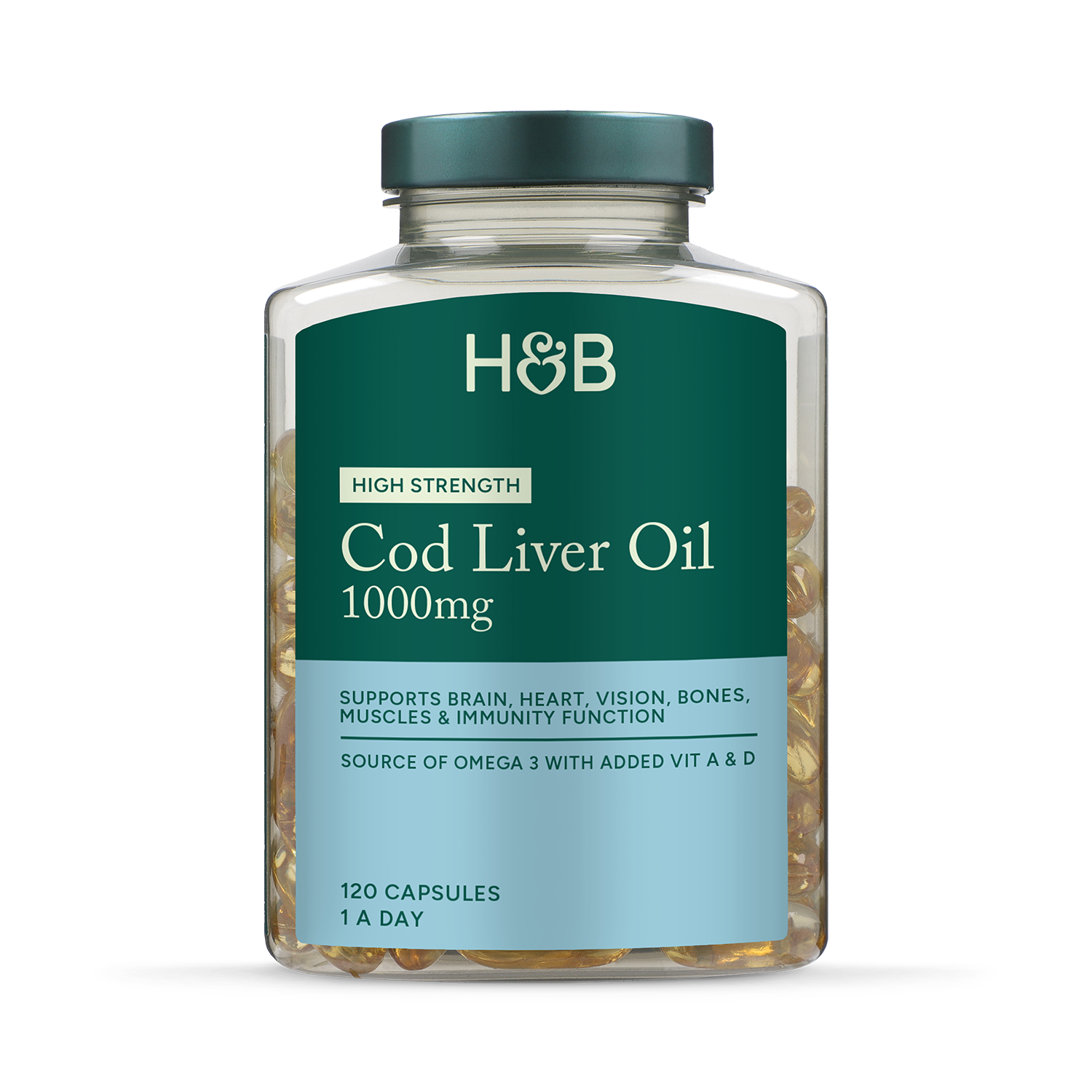 Holland & Barrett Pure Cod Liver Oil 500mg 120 Capsules - 999059