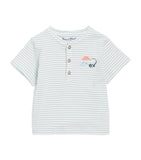 Tartine et Chocolat striped button-up T-shirt with dinosaur embroidery for children 3 months to 4 years (British brand)