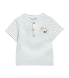 Tartine et Chocolat striped button-up T-shirt with dinosaur embroidery for children 3 months to 4 years (British brand)