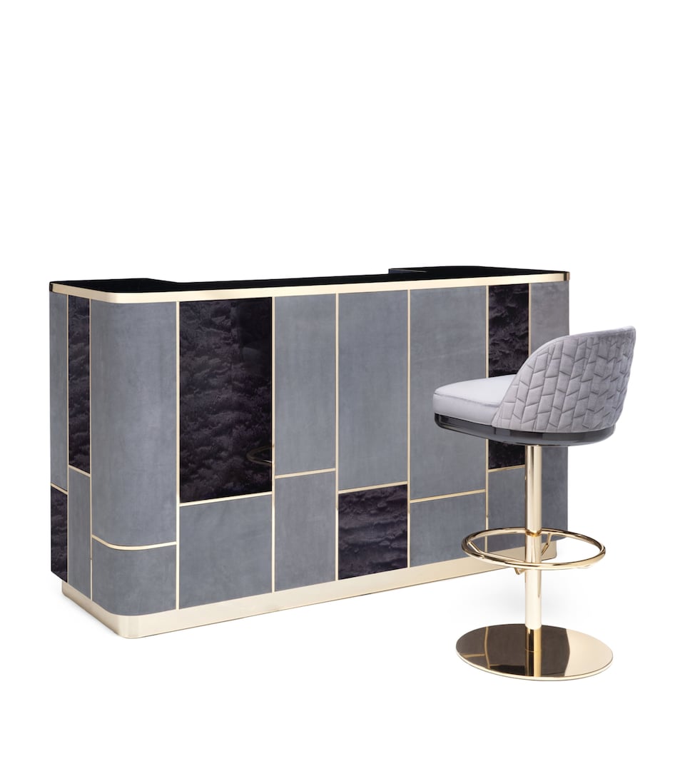 Solid Wood Bed Frame with Brass Inserts and Upholstered Headboard, Approx. 130x214x300cm