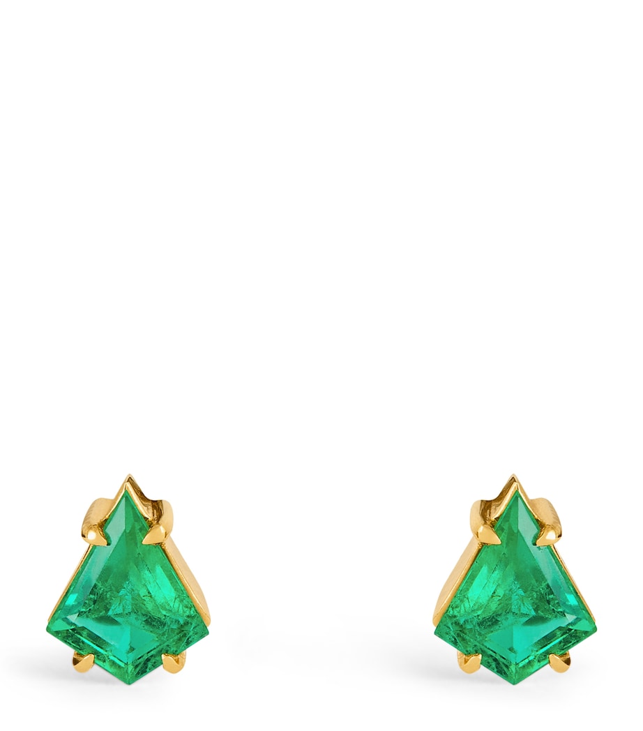 ZLEE yellow gold and emerald kite stud earrings - British product