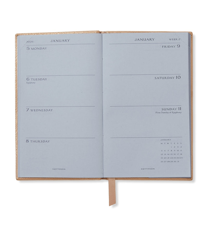 Smythson Panama leather weekly diary 2026, 14cm x 9cm (British brand)
