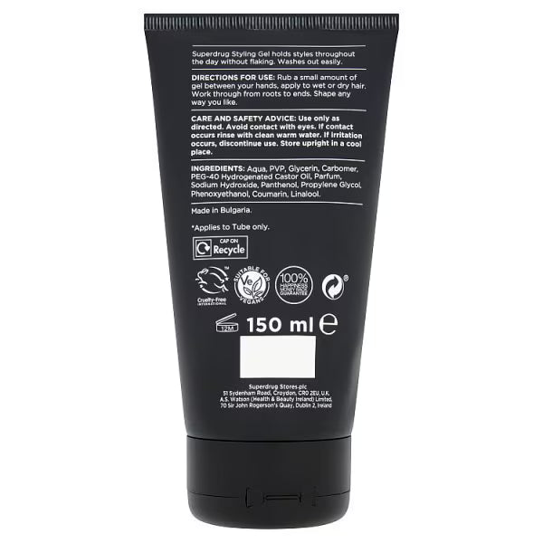 Superdrug Mens Hair Gel Matte Finish 150ml (British brand)