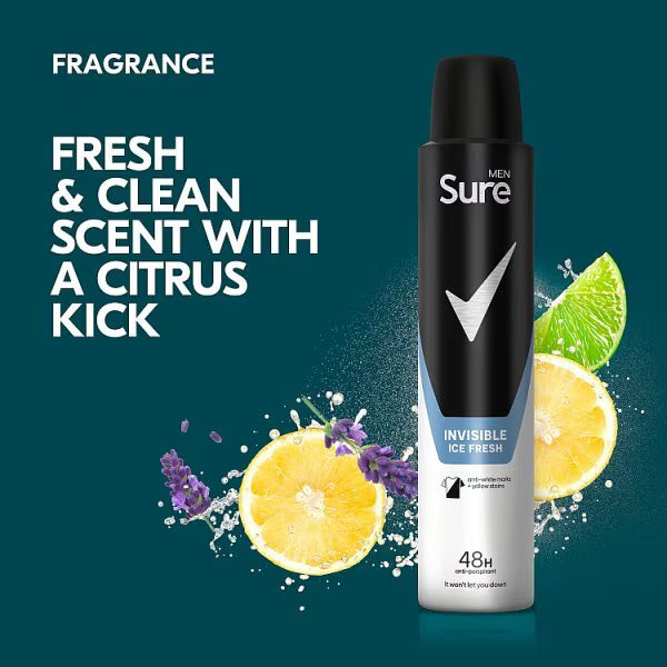 Sure Men Anti-Perspirant Spray Invisible Ice Fresh 200ml (British brand)