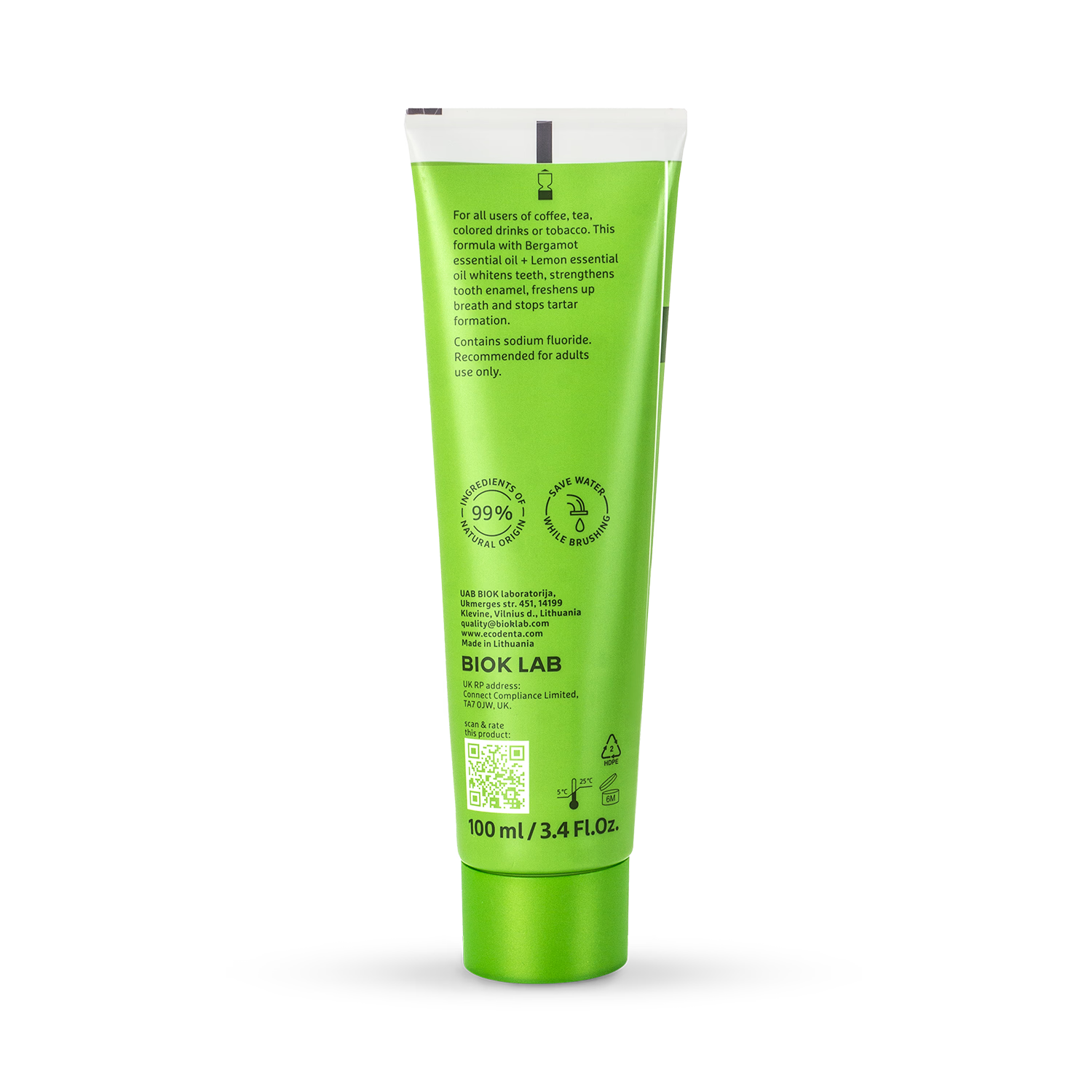 Ecodenta whitening toothpaste bergamot lemon 100ml - British product