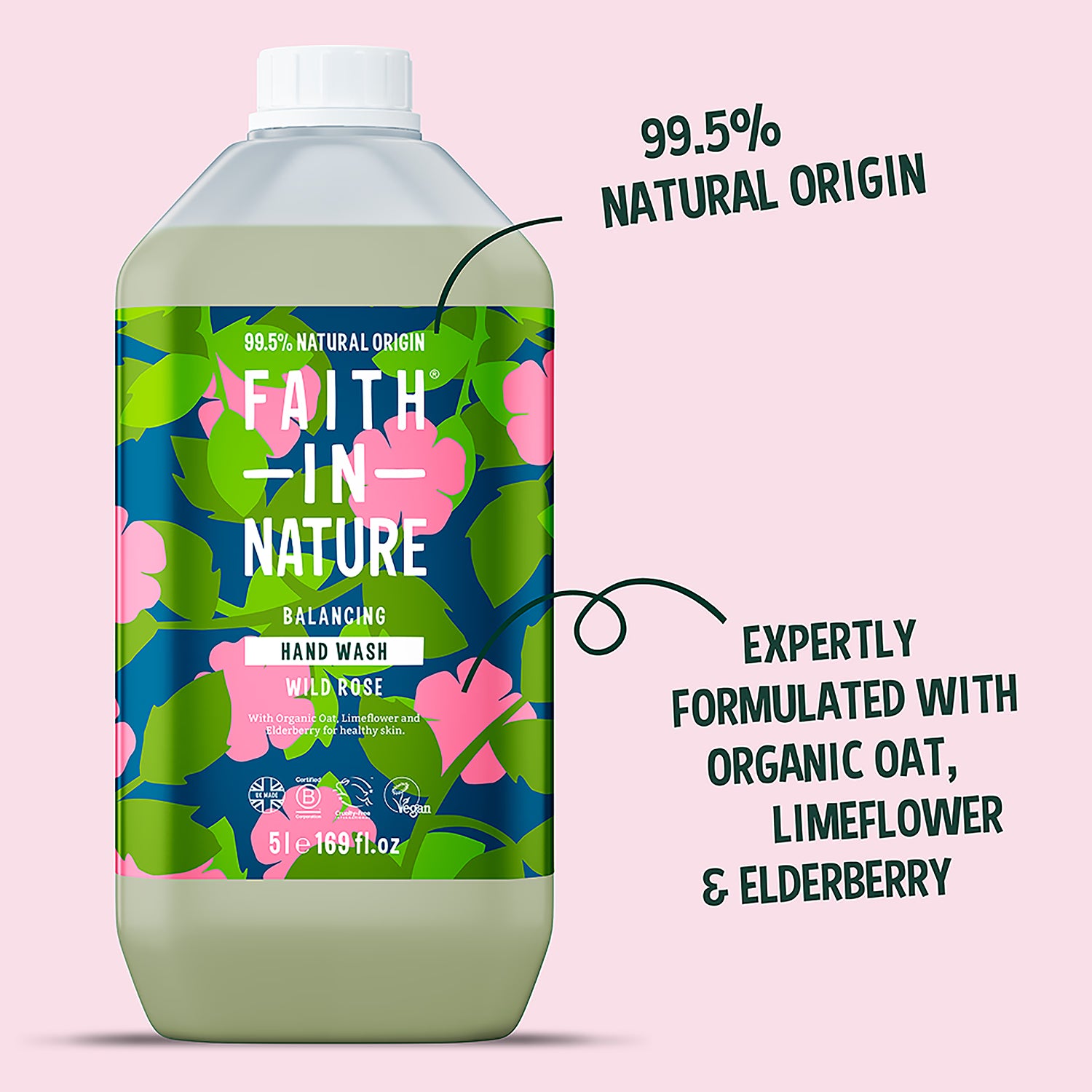 Faith In Nature Hand Wash Wild Rose 5L