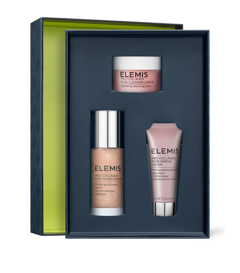 Elemis Plump-It-Up skincare gift set with rose-infused cleanser, serum, and cream - British product