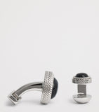 Tateossian sterling silver and onyx herringbone cufflinks and studs set (British brand)