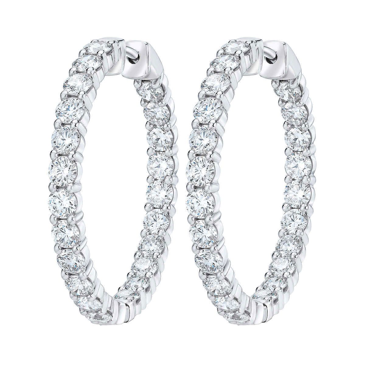 4.00ctw Round Brilliant Cut Diamond Inside Outside Hoop Earrings, 14ct White Gold - McGrocer