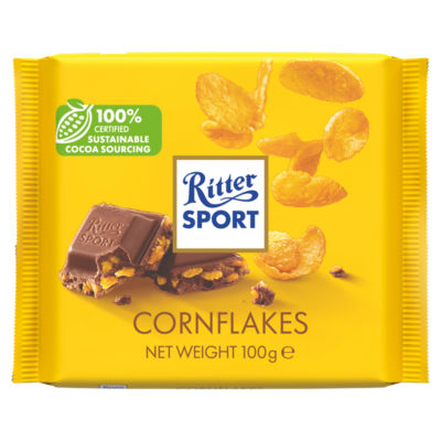 Ritter Sport Cornflakes milk chocolate bar 100g, imported from the UK