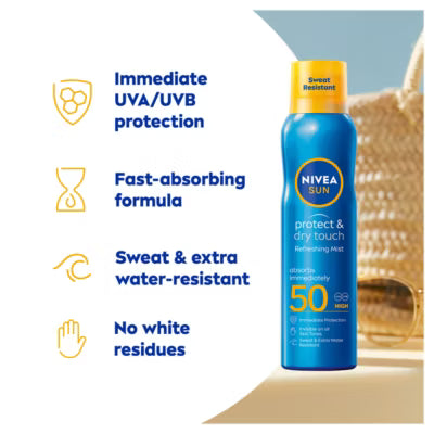 Nivea Protect & Dry Touch SPF 50 sunscreen spray 200ML, imported from the UK