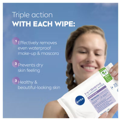 Nivea cleansing face wipes sensitive skin 25 pack, imported from the UK