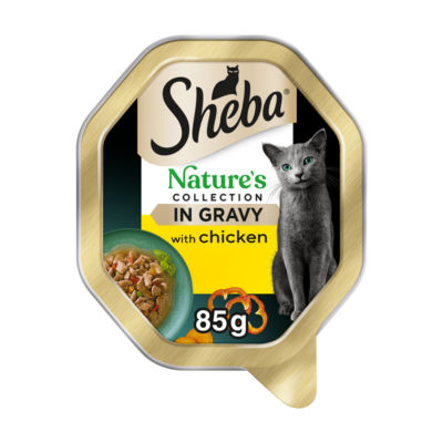 Sheba cat food tray with chicken in gravy 85g (British brand)