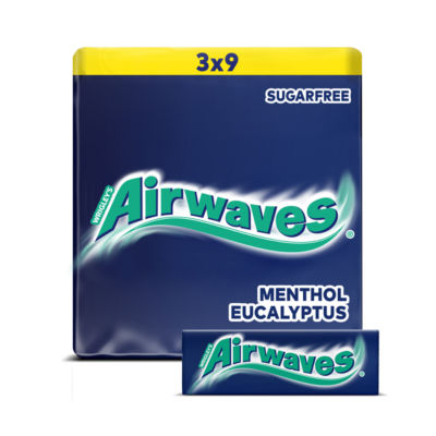 Airwaves sugar free menthol eucalyptus chewing gum 9 piece multipack - British product