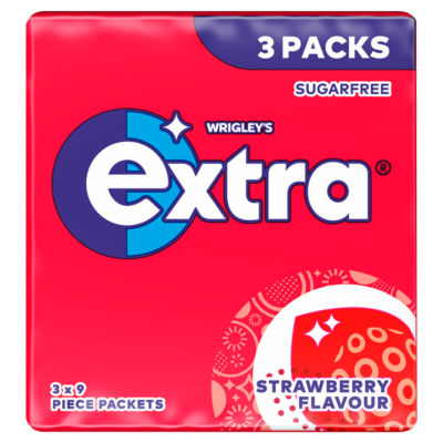 Extra Strawberry Flavour Chewing Gum Multipack 3x9 pieces - British product