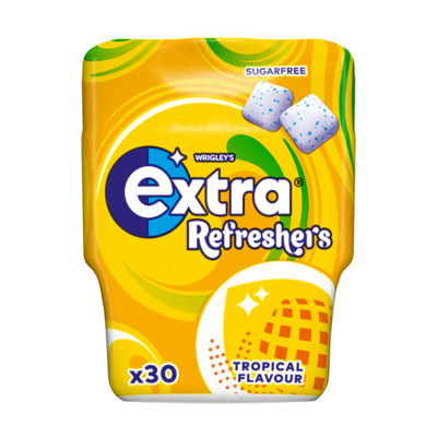 Wrigley's sugarfree tropical flavour chewing gum in a 30-piece bottle (British brand)