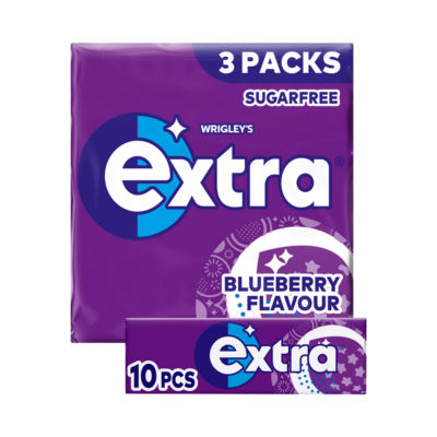 Extra blueberry flavour sugarfree chewing gum multipack 3x10 pieces - British product