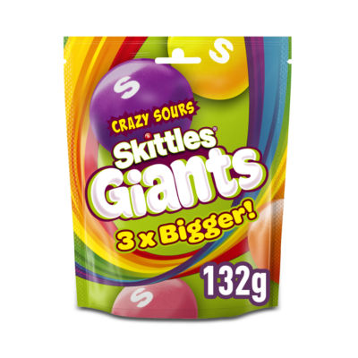 Skittles Giants Sours chewy sweets 132g (British brand)