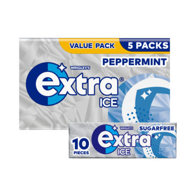 Wrigley's Extra Peppermint Sugar Free Chewing Gum 5 packs 70g, imported from the UK