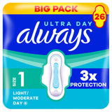 Always Ultra Sanitary Towels Light / Moderate Flow Day (Size 1) with Wings 26 pads - British product