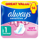 Always Sensitive Normal Ultra sanitary towels with wings, Size 1, 14 pads - British product
