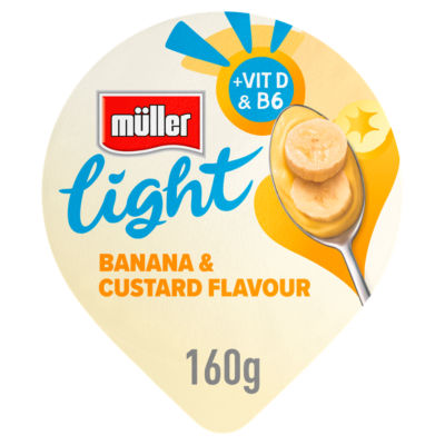 Müller Light Banana Custard Fat Free Yogurt 160g, imported from the UK