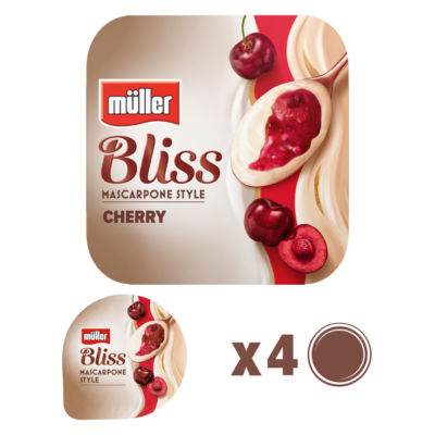 Muller Bliss Mascarpone Cherry Yogurt 110g, imported from the UK