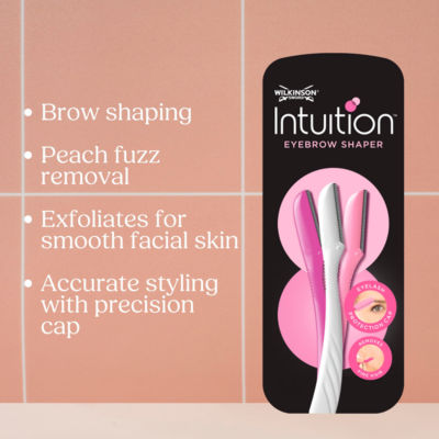 Wilkinson Sword Intuition eyebrow shaper razor with 3 beauty tools and precision cap (British brand)