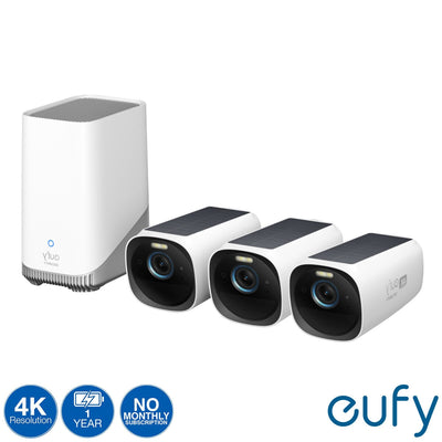 eufy eufyCam S330 4K Solar Security Camera System 3 Pack with HomeBase 3