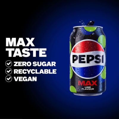 Pepsi Max Lime sugar-free cola 24 x 330ml cans, imported from the UK