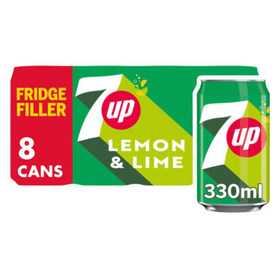 7UP Lemon Lime refreshing fizzy drink 8 x 330ml cans (British brand)