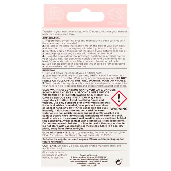 Superdrug finishing touches fake nails short pink set (British brand)