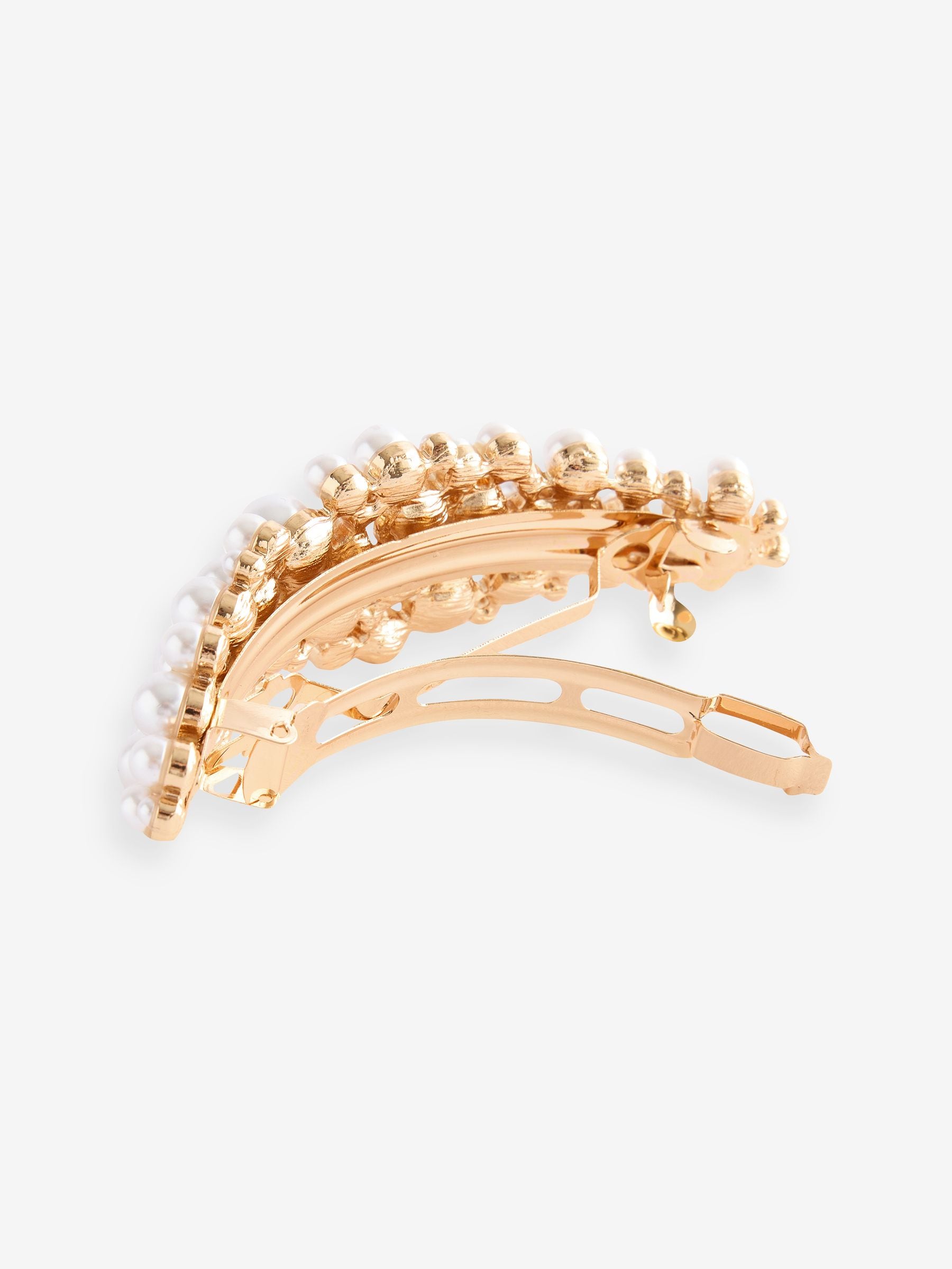 White pearl effect metal barette clip (British brand)