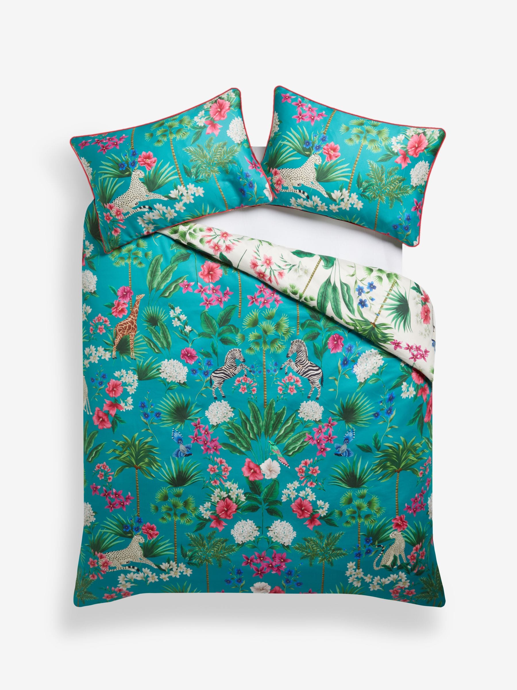 Teal Green Reversible Safari Duvet Cover and Pillowcase Set (British brand)