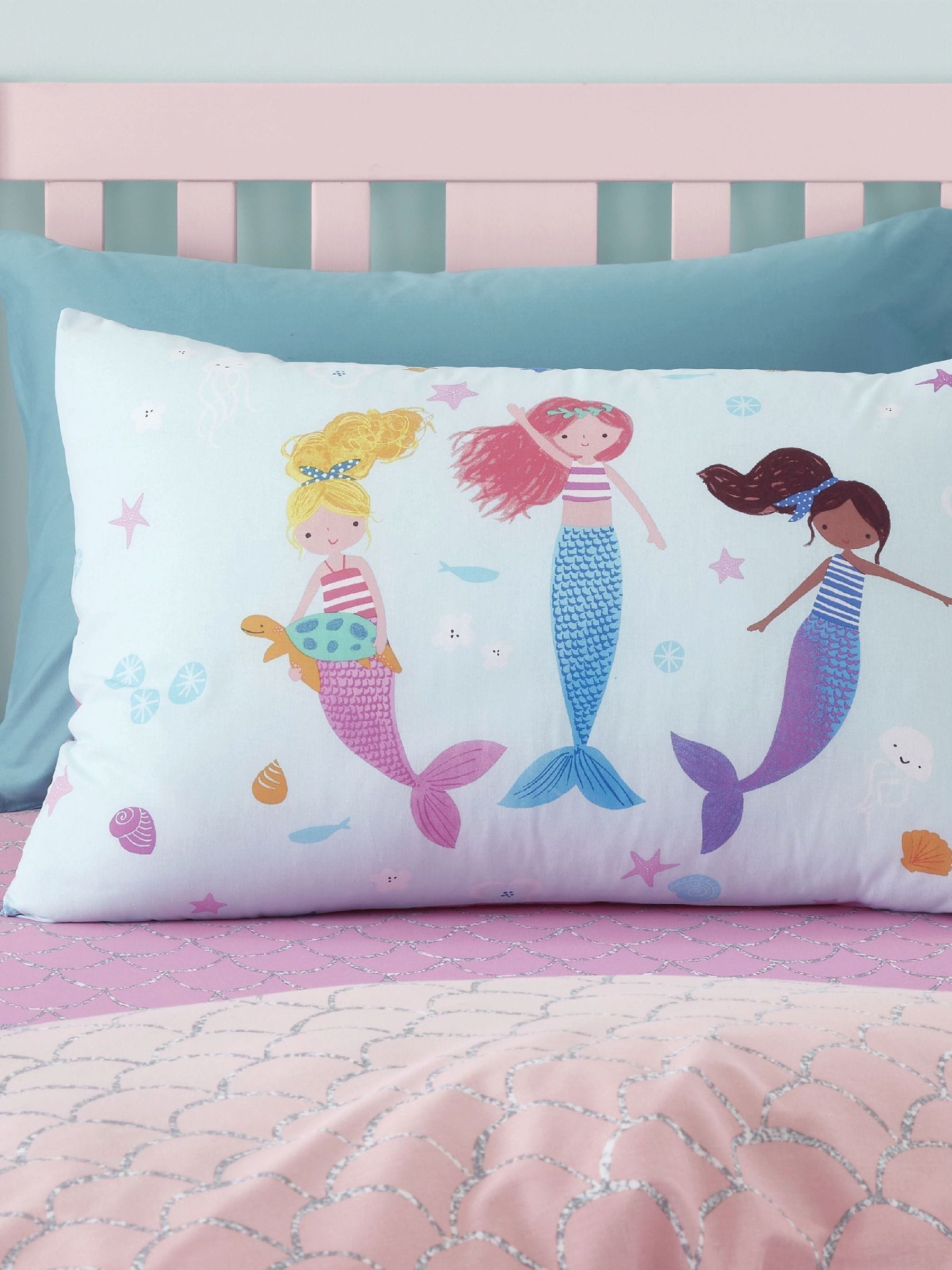 Catherine Lansfield Blue Mermaid Reversible Duvet Cover Set - British product