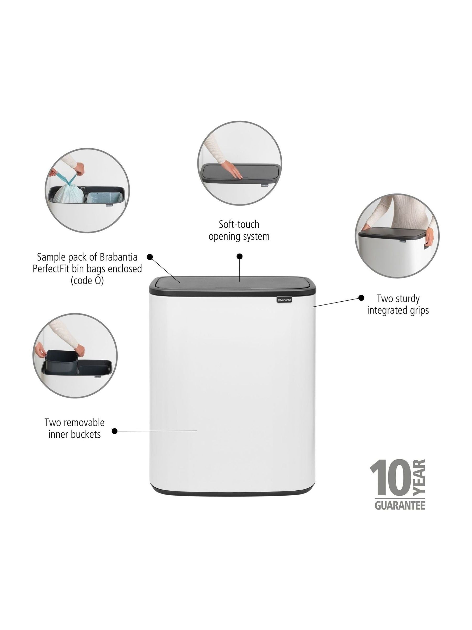 Brabantia White Bo Touch Double 30L bin British product