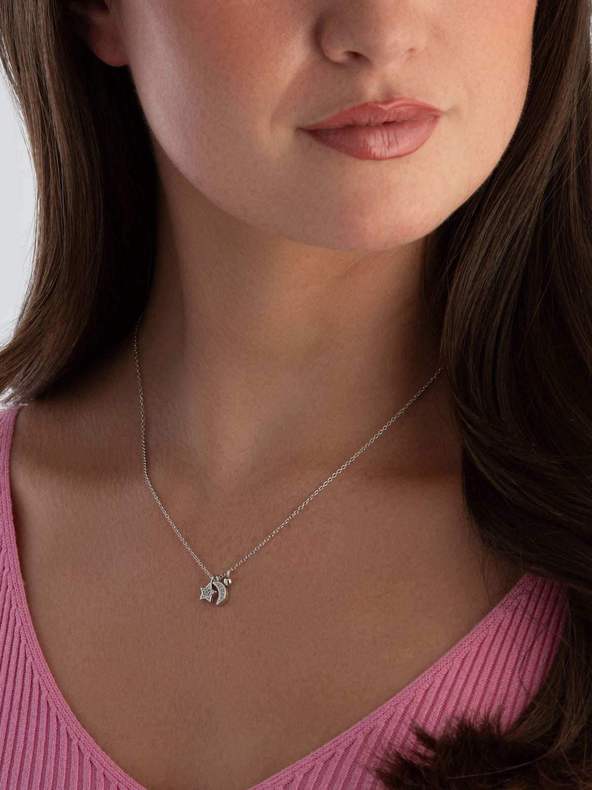 Sterling silver moon and star necklace 42cm (British brand)
