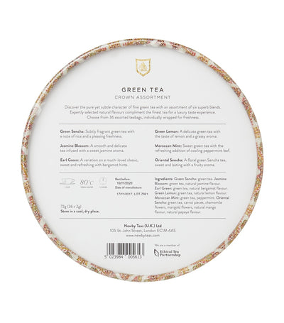 Green Tea Assortment with Six Blends and 36 Individually Wrapped Tea Bags, 75g