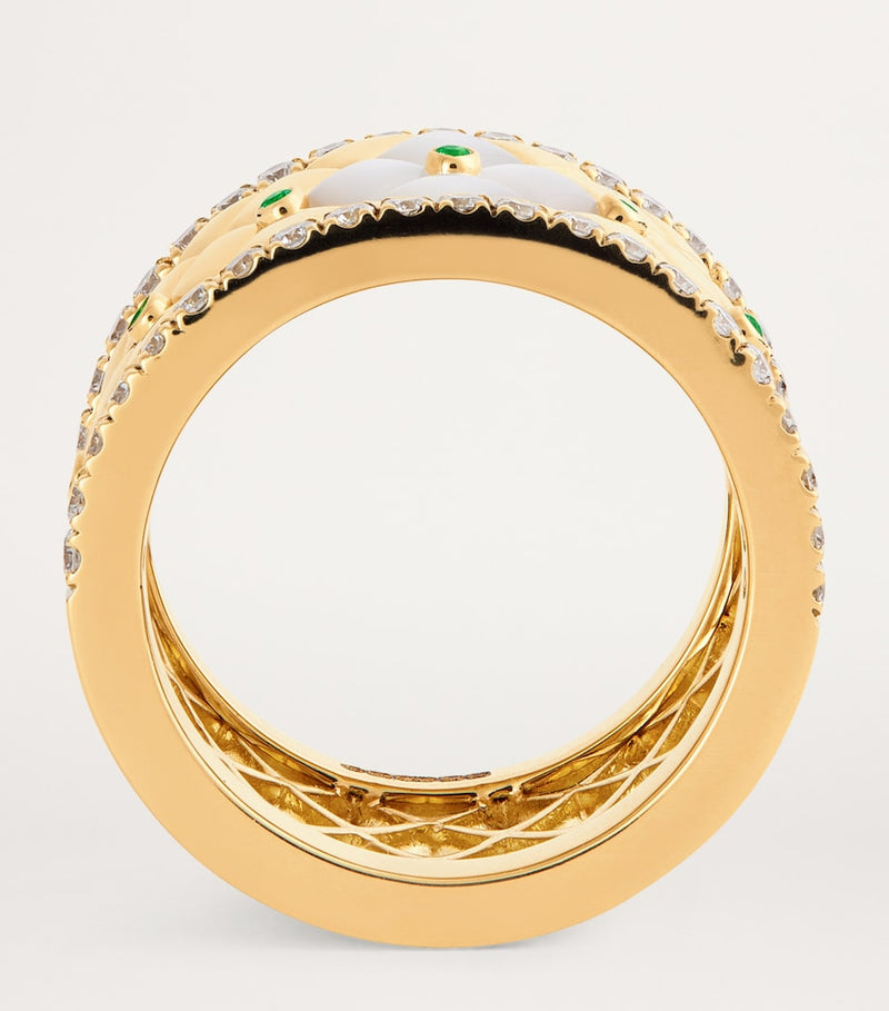L'ATELIER NAWBAR Large Yellow Gold, Diamond, Emerald and Pearl Bond Street Ring (Size 53)
