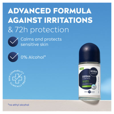 Nivea Men 72h Sensitive Protect Deodorant Roll-on 50ml, imported from the UK