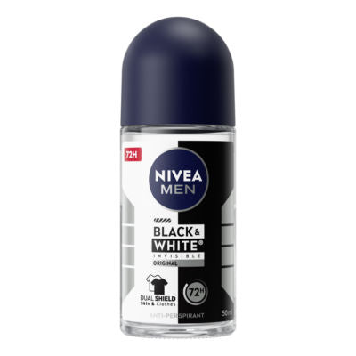 Nivea Black & White deodorant roll-on 50ml, imported from the UK