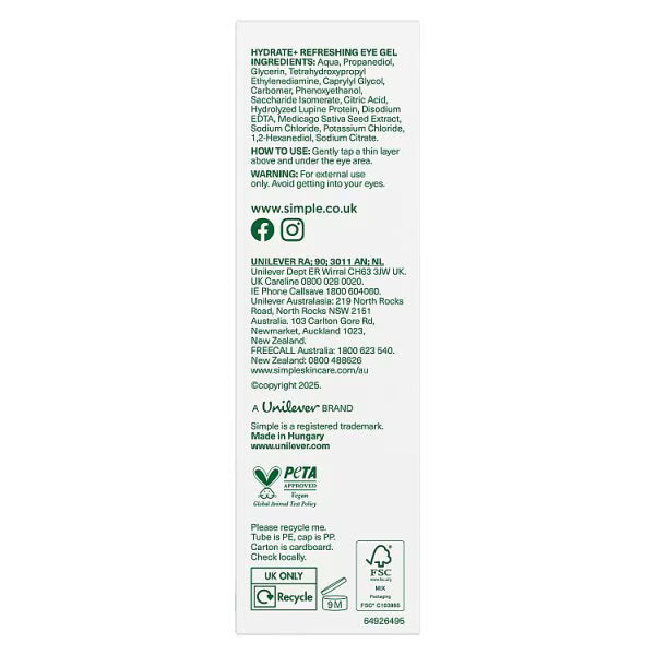 Simple Water Boost Hydrating Eye Gel 25ml (British brand)