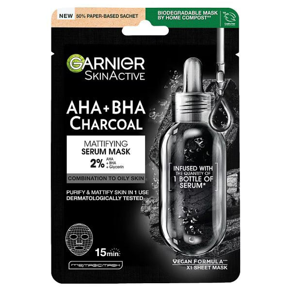 Garnier Charcoal Mattifying Serum Sheet Mask 28g, UK version