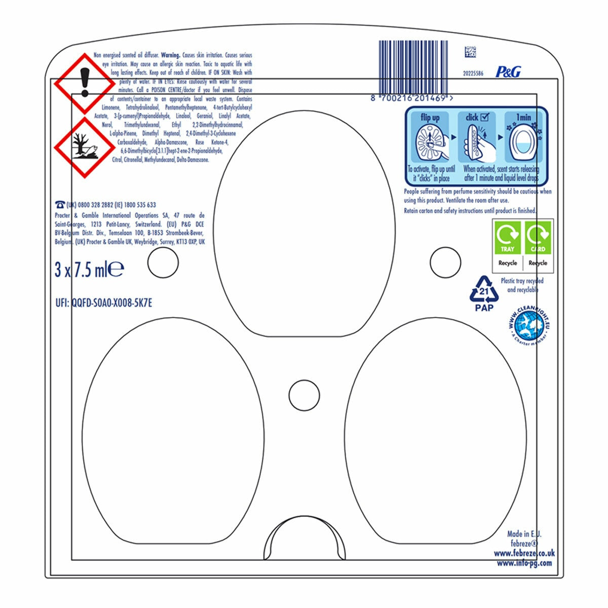Febreze Cotton Fresh Bathroom Gel Air Freshener 2 x 3 Pack - British product