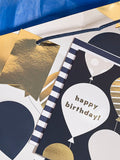 Navy balloons gift bag set with card and tissue paper, imported from the UK